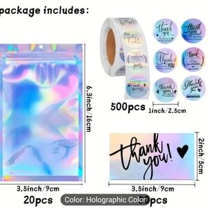 Holographic Bags, Cards And Thank You Stickers Set. 570 Count Total